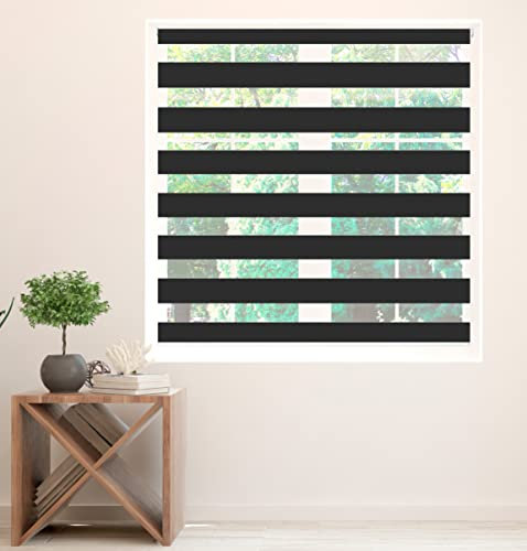 Zebra Blind Day and Night Roller Blind Aluminium Frame Dual Layer Fabric Modern Window Blind Easy to Install Easy Clean Privacy Living Room Kitchen Bedroom Bathroom 155 cm Drop (Black, 30x40cm sample)