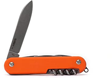 MKM Maniago Knife Makers MALGA 6 Pocket Knife and Multi Tool, Blade, Bottle Opener, Screwdriver, Can Opener, Corkscrew, Awl, and Fork, Slip Joint Mechanism, Made in Italy (Orange G10)