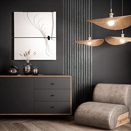 NEWROOM Tapeten Paneel Vliestapete - 2,5 x 0,53m Paneel - Schwarz Anthrazit Holz Holztapete Skandi Natur 3D Lamellen Holzwand Modern Lamellenwand Naturholz