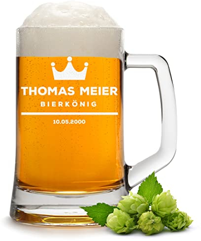 Bierglas 0,5 Liter mit personalisierter Gravur - Namen - Männergeschenk - Individuelles Geschenk - Geburtstag und Jubiläum - Weizenbier Pils Craftbeer - für Männer - Dekoration - beer glass