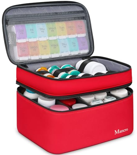 Mancro Dual Layers Medicine Organizer Bag with Lockable Zipper