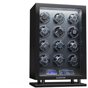 KLARSTEIN - Caricatore Rotante per 12 Orologi Automatici, sportello in Acrilico, LED Blu, 5 impostazioni TPD, Carica Orologi Automatico con mantenitore di Carica
