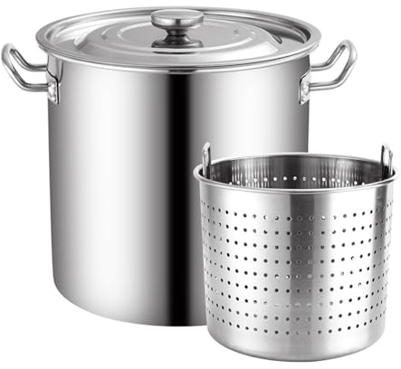 70L Olla, Acero Inoxidable Olla Para Hervir Marisco Con Cesta Coladora Y Asa Retráctil, Caldera Para Langostas Freidora De Pavo Olla Para Cocer Al Vapor Y Hervir