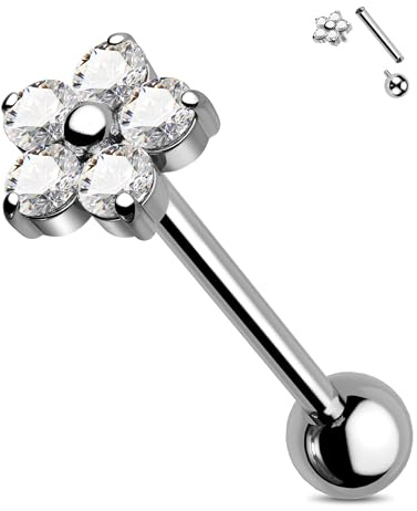 Jewseen G23 Titanium Tongue Rings 14g Tongue Barbell Internally Threaded Tongue Piercing Jewelry Flower Bridge Piercing for Women Men