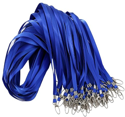 ROSSHINE 100pcs Blue Lanyards for Neck, Nylon Strap Lanyard | Badge Holders with Metal Swivel Hook for Keys ID Cards Name Tags Ideal for Offices Staff Student Doctors Visitors