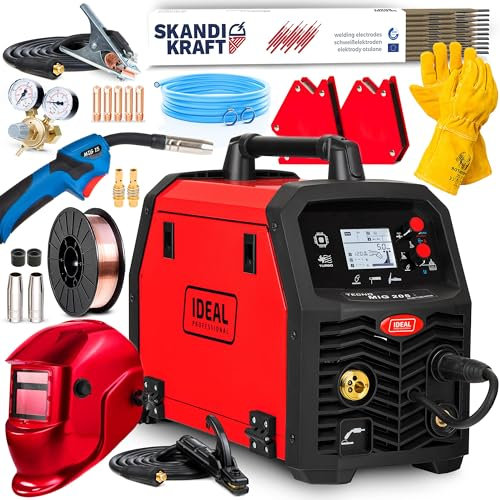 Ideal Tecno MIG 205 - Soldador por puntos de 200 A, soldadura con gas, Sinergia completa - MIG/MAG, TIG, MMA, Flux - Maquina de soldar inverter con IGBT - Set Premium