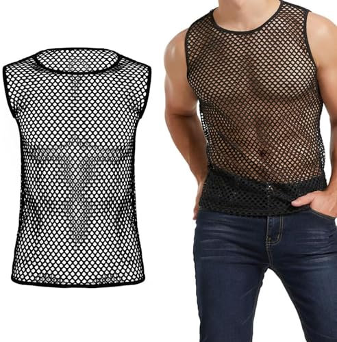 PLATEYTR 1 Herren-Mesh-Weste Fischer-Mesh-Weste Herren-Mesh-Shirt Fischer-Mesh Fitted Mesh Shirt Schwarzes Mesh-Muskel-Shirt, Größe XL