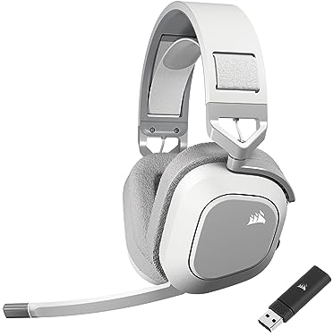 Corsair HS80 MAX Wireless Auriculares para Juegos Multiplataforma con Bluetooth – Dolby Atmos – Micrófono de Calidad Broadcast – Compatible con iCUE – PC, Mac, PS5, PS4, Switch, Móvil – Blanco