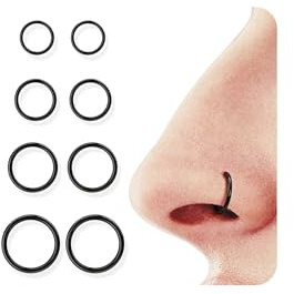 BodyBonita Piercing Naso Cerchio Acciaio Chirurgico 316L 8 pezzi 16G Septum Piercing alle Labbra Trago Helix Orecchino Conch Piercing Daith Nostril Anello Cartilagine Elice Tragus Rook Nero