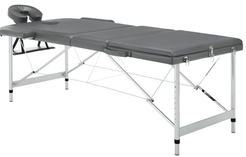 PLUS SANTE Table de Massage Pliante en Aluminium Ella, 3 Sections à Hauteur Réglables, légère avec Sac de Transport et Accessoires (Noir, Largeur 70 cm) (Gris, 70 cm)