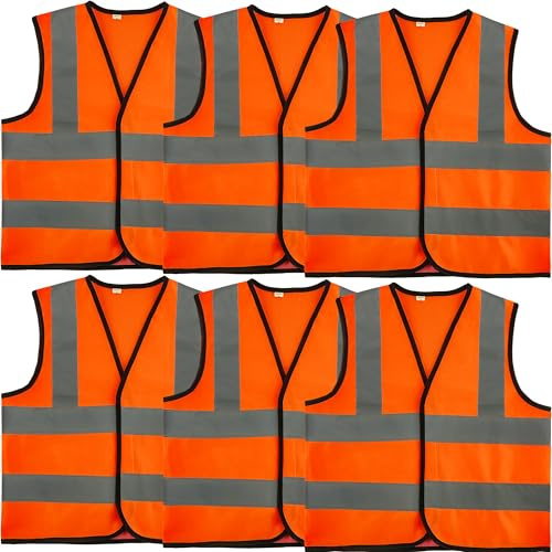 6 Pcs Kids Hi Vis Vests with Reflective Strips Child High Visibility Vest Bulk Children Hi Vis Reflective Safety Vests for Girls Boys Outdoor Activities (S, 4-6 years(100-120 cm))