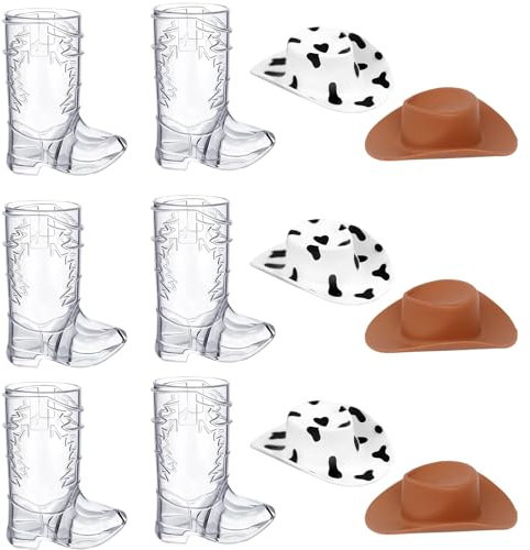 GZGRYTRC 12 Pcs Cowboy Shot Glasses Set, Transparent Cute Beer Cap Beer Glass Cowboy Party Decorations Cowboy Boot Shot Glasses Decorative Accessories Mini Cowboy Hat for Party Cowboy Gifts