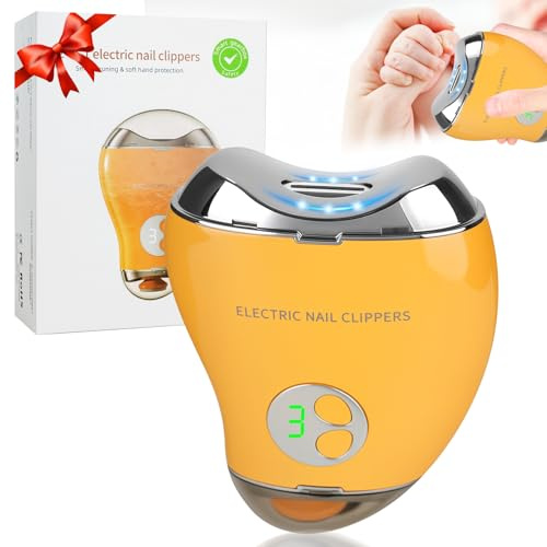 Bvrocio Electric Nail Clipper, 2 in 1 Automatic Nail Trimmer & Nail File, 3 Speeds LCD Digital Display, USB Rechargeable Safety Fingernail Trimmer with Nail Clip Storage for Baby (Yellow)