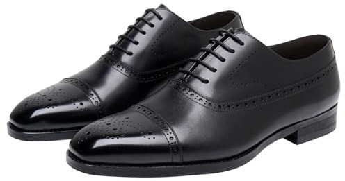Mens Oxfords Dress Formal Shoes Genunie Leather Semi-Brogues Oxford Fashion Modern Business Casual Derby Prom Wedding Suit Shoes Tuxedo Shoes for Men Black 10 US