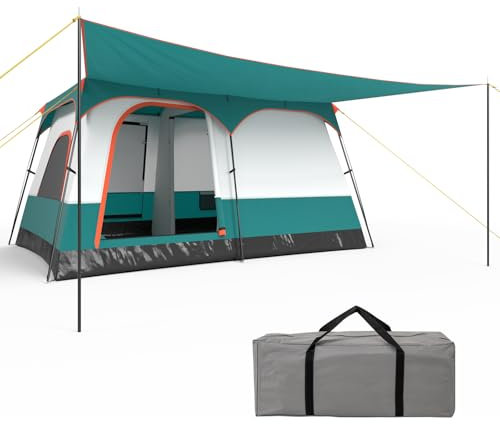 HOMASIS Tunnelzelt für 6-8 Personen, Zelt mit Vorzelt & Boden, Campingzelt mit 2 Räumen, 2 Eingängen, 2 Fenstern & Oberlicht, Familienzelt mit Tragetasche für Camping Hiking Trekking (3,8x2,6x1,9m)