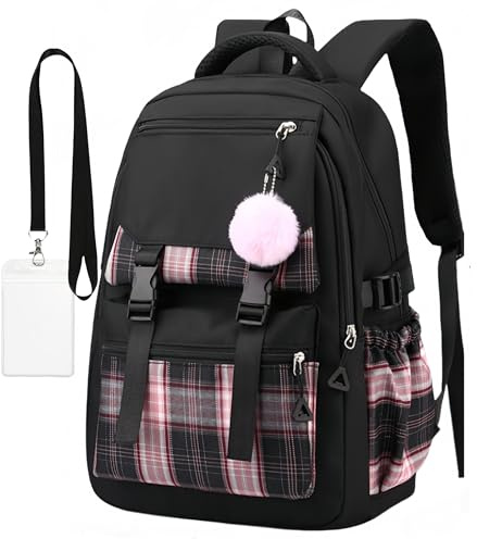 Aryan Zaino da donna, 43 cm, leggero e carino, zaino da scuola per ragazze adolescenti, zaino per computer portatile, per scuola, università, pendolarismo, viaggi, Nero , M, Casual