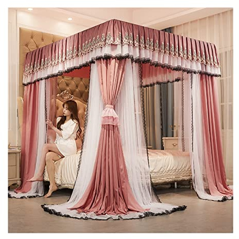 Mosquitera con Dosel para Cama Doble, Dosel de Lujo con riel de 4 Postes, mosquitera con Cortina Envolvente (180 x 220)