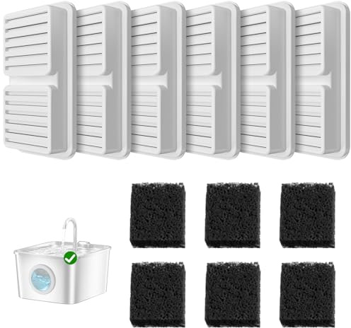 Juego de Filtros para Fuente para Gatos, 12 Bebedero Gatos Filtro - 6 Filtro de Carbón + 6 Filtros de Esponja, Filtros de Agua para 2,6L BalimoPet Fuente de Mascotas de con Cuádruple Filtración