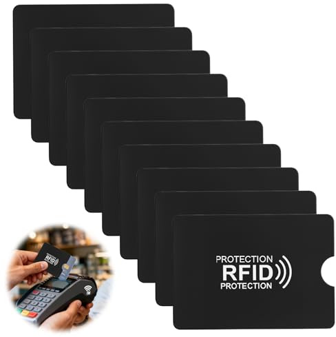 JRILUO RFID Étui 10 Pièces, Housse De Protection NFC en Aluminium, Blocage Anti-Scan, Anti-Vol, Anti-Magnétique, pour Carte Bancaire, Carte D'identité, Carte De Crédit, Noir