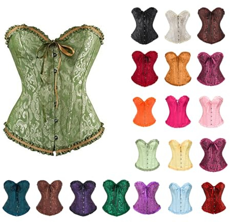 Generisch Corsé para mujer, talla grande, color negro y blanco, moldeador gótico, vintage, corpiño, corpiño, corsé para Halloween, carnaval, Verde#004, M