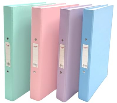 Pack of 4 A4 Assorted Pastel Coloured Paper Over Board Ring Binders by Janrax