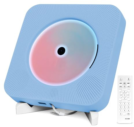Adirigo Lettore CD Portatile da Scrivania Con Bluetooth – Lettore CD Da Parete Per Musica Kpop con Altoparlanti Hifi Doppi Integrati Multifunzionale con Telecomando (Blu)