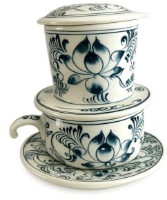 Vietnamesischer Kaffeefilter - Vietnamesischer Phin mit Lotusblumen Muster aus Keramik
