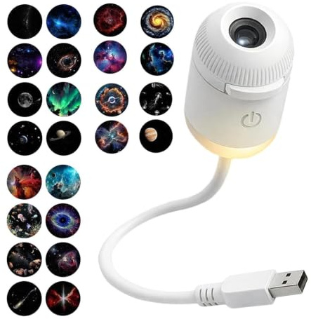 Proyector Cielo Estrellado | Lámpara De Pared USB Con Brillo Ajustable | Lámpara Galáctica Giratoria 360° con 24 Diapositivas de Película | Para Camping Hotel Dormitorio Salón Hogar y Automóvil