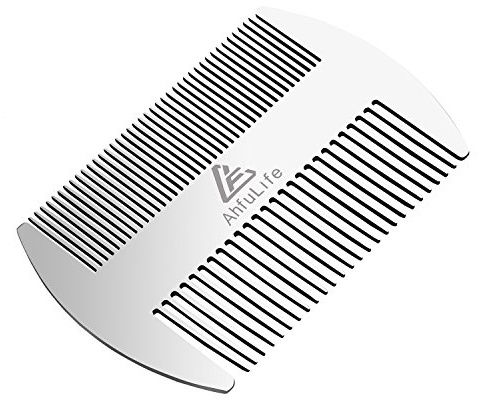 AhfuLife Metal Hair&Beard Comb - EDC Credit Card Size Comb Perfect for Wallet and Pocket - Anti-Static Dual Action Beard Combs - Presented in Gift Box (Stainless Steel Combs)