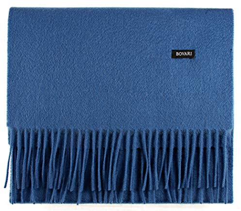 Bovari Kaschmir Schal Herren – 100% Kaschmir/Cashmere – Premium Qualität – 180 x 31 cm - viele Farben (blau)