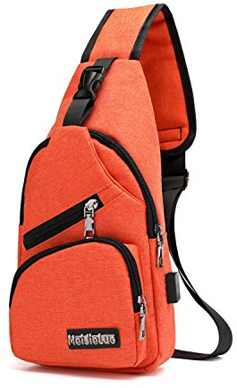FANDARE Unisex Schultertasche Herren Damen Brusttasche Sling Bag Rucksack mit USB Umhängetasche Sporttasche für Wandern,Abenteuer,Sport, Reisen und Joggen Orange