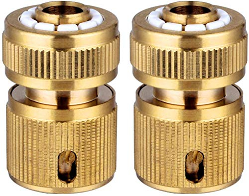 Hydrogarden 2pc Brass Hose Connector Hose End Quick Connect Fitting 1/2 Hose Pipe Quick Connector for Gardening, Home Watering,Car Washing