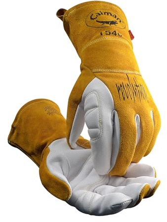 Caiman Premium Goat Grain TIG/Multi-Task Welding Gloves, Split Cowhide Back, 4-Inch Extended Cuff, White/Gold, X-Large (1540-6)