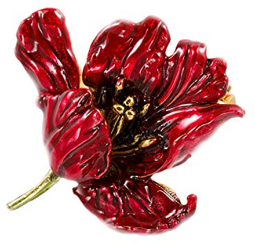 Brosche Damen Blume Rot Tulpe Emaille Messing 24-Karat-Vergoldet Anstecknadel 4,5 x 4 cm