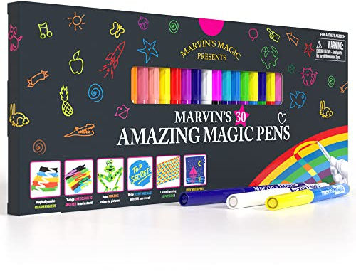 Marvin's Magic - 30 Amazing Magic Pens - Color Changing Pen Art - Create 3D Lettering, Write Secret Messages - Stationery Supplies, Art Supplies for Kids, Coloring Markers and Kids Drawing Kit