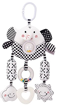 Jouets de poussette noir et blanc, jouets de carillons éoliens pour bébé, hochets doux, hochets en peluche suspendus, anneaux souples jouets suspendus pour berceau poussette siège auto tout-petits