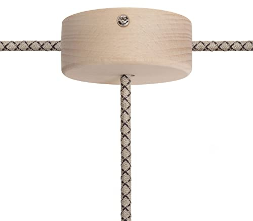 creative cables - Kit runder Mini Lampenbaldachin aus Holz mit 1 zentralen Loch und 2 Seitenlöchern - Neutral