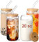 VITEVER Lot de 4 gobelets en verre de 591 ml avec couvercles en bambou et paille en verre – Verres en forme de canette de bière, verres à café glacé, joli gobelet, accessoires esthétiques, cadeaux