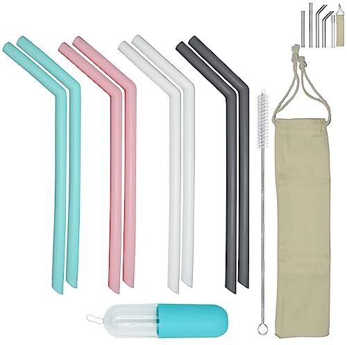 Maddity Set 8 wiederverwendbare Trinkhalme Strohhalme Strohhalm aus Silikon, flexibel, ohne Geschmack, leicht zu reinigen, Transportzubehör, BPA-frei, FDA zertifiziert - Smoothie Geburtstagsdekoration