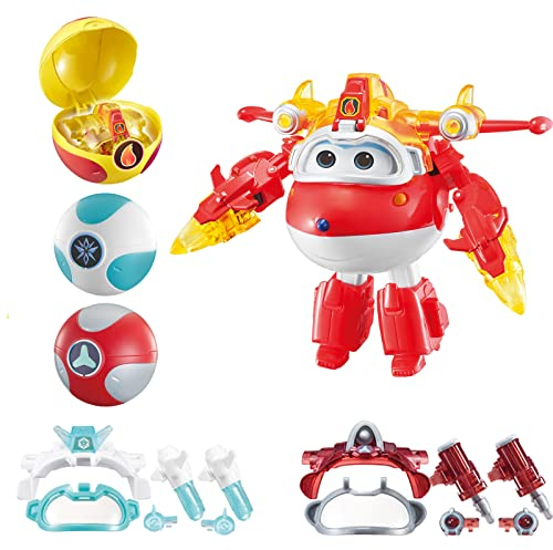 Super Wings Transforming Flugzeug Iron Jett, ca. 12,7 cm große,mit Ball, Verwandelbares Spielzeug-Flugzeug und Roboterfigur, Kinderspielzeug für Kinder ab 3 Jahren Jungen Mädchen, Rot