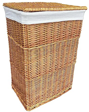 Arthur Cameron - Panier à linge rectangulaire en osier avec couvercle et doublure amovible en coton lavable - Panier à linge, bac à linge, panier à laver avec couvercle (Moyen, Naturel)