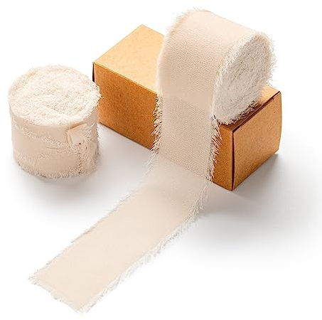 AOKSUNOVA Schleifenband Breit 3,8cm Chiffonband Geschenkband Stoffbänder Stoffband Apricot