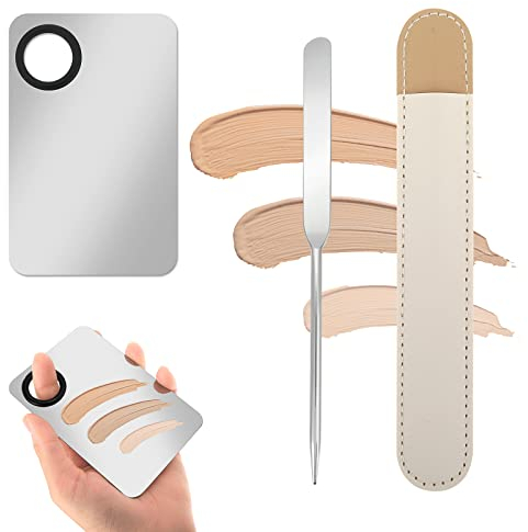 3 Pcs Makeup Mixing Palette Stainless Steel Foundation Spatula Makeup Palette Mixer Professional Cosmetic Makeups Foundation Mixing Palettes for Foundations Nail Art MakeupTools