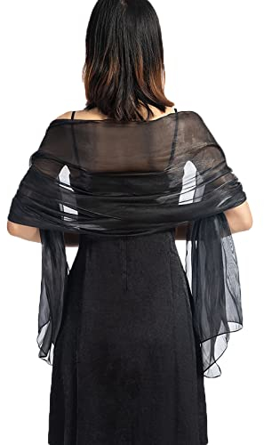 NiceYnn Chiffon-Organza-Schal, für Abendkleider, Damen, Übergröße, 170 x 72 cm, durchsichtig, glatt, seidig, Schal, Hochzeit, formelle Party, Schwarz , One size