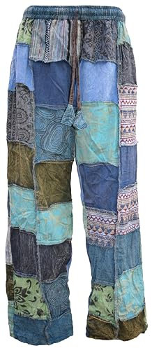 Gheri Pantalon d'hiver en coton imprimé patchwork doublé polaire pour homme, Couleur pétrole, M