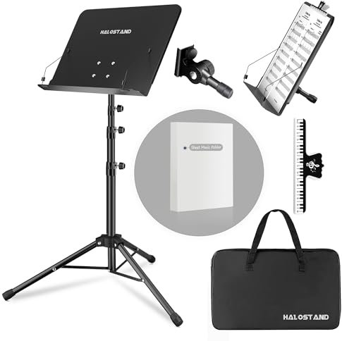 6-in-1 Notenständer mit doppeltem Verwendungszweck, Schreibtisch-Buchständer und Mikrofonständer, zusammenklappbarer Notenständer mit tragbarer Tragetasche, Notenordner und Mikrofon-Clip-Halter