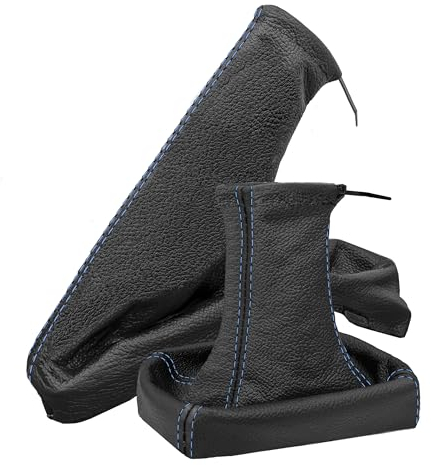 Schaltsack und Handbremsmanschette kompatibel mit Opel Astra G Auto Zubehör Innenraum Schaltknauf Schalthebelabdeckung Schalthebel Abdeckung als Set aus Echtleder in schwarz