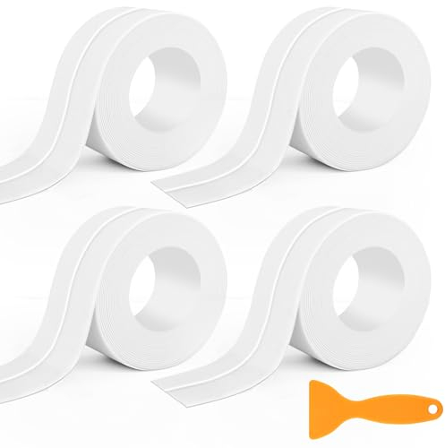 Nadinsta Cinta Selladora Impermeable, 4 Rollos Cinta Adhesiva Impermeable, Cinta Selladora Bañere Blanco PVC para Baño, Bañera, Duchas, Cocinas, Esquinas, Decoración del Baño (22mm x 3.2m)