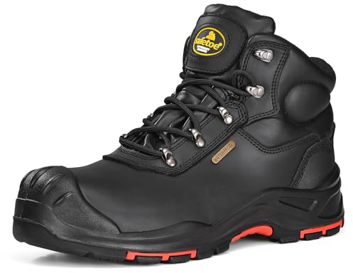 SAFETOE Mens Safety Boots M-8565 Wide Fit Non-steel Composite Toe Work Boots ESD Anti-static Waterproof Cow Leather Heavy Duty Anti-nail Composite Plate Anti-slip Rubber Sole S7L SR