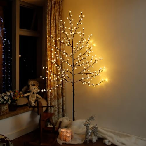 CCLIFE Albero Luminoso da Interno 180cm, Lampada LED con Funzione Memoria, Albero di Ciliegio Illuminazione, Bianco Caldo, IP44, 200 LED Albero con Luci
